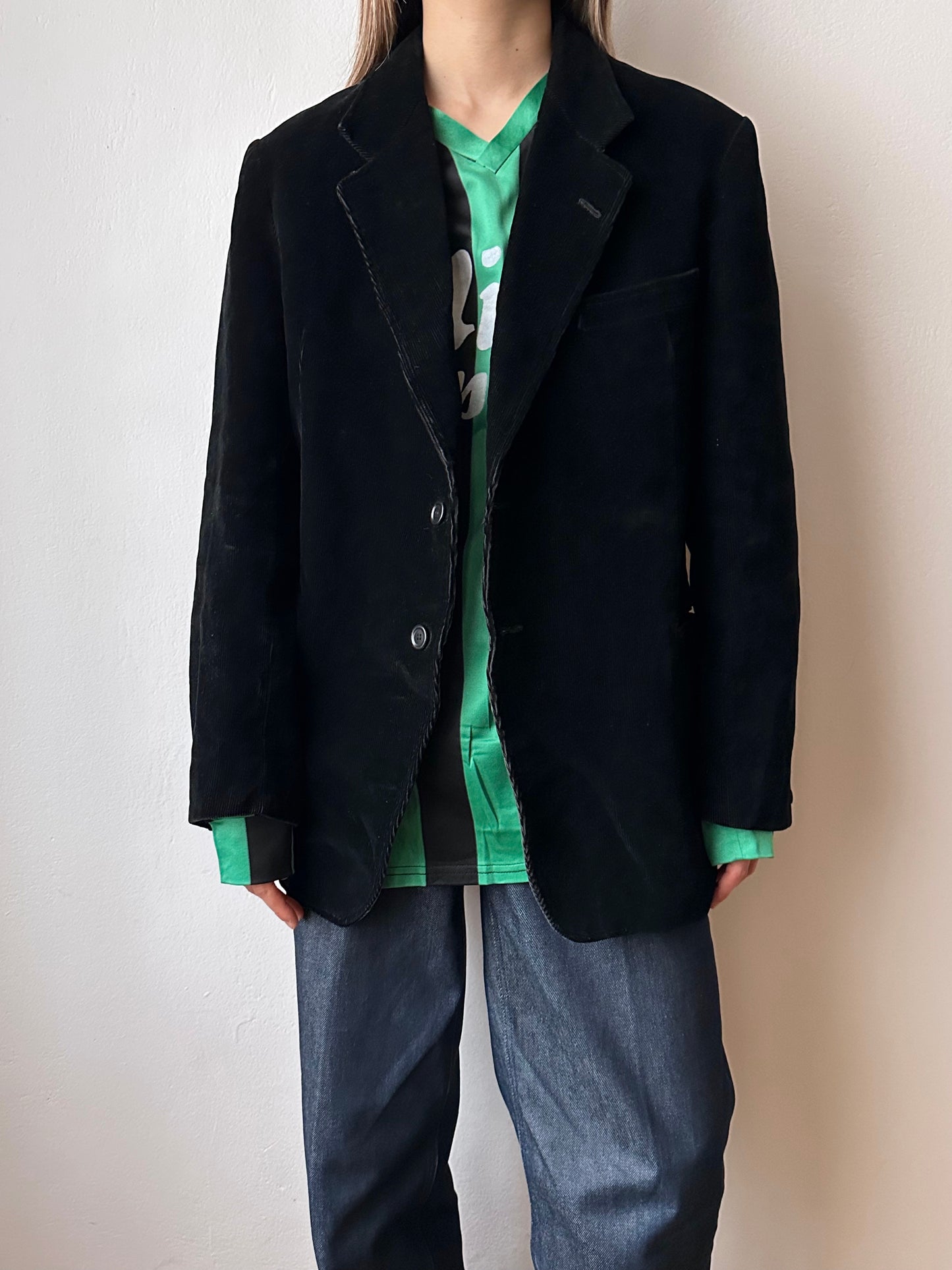 1950s French black corduroy tailored jacket