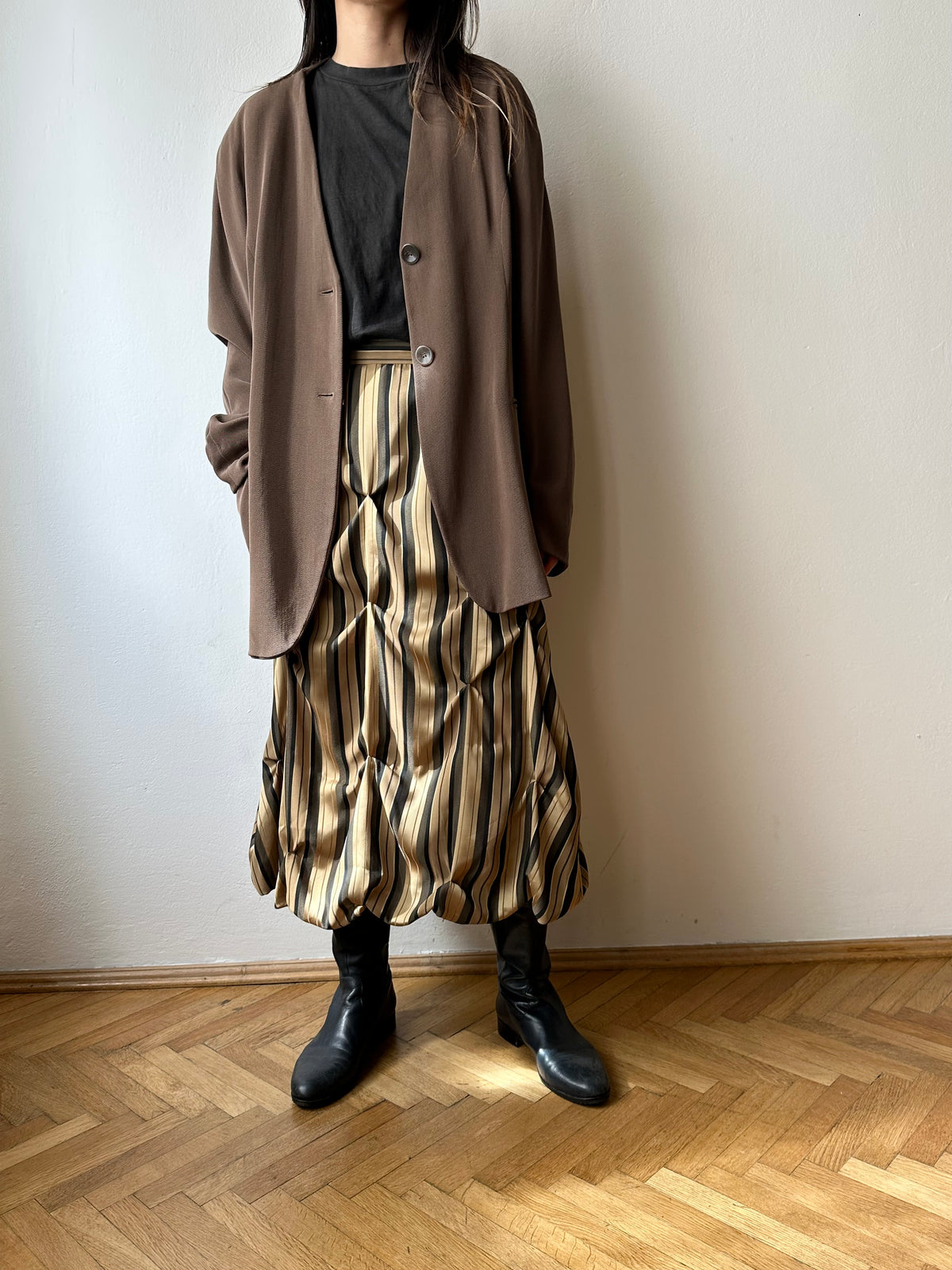 1980s JIL SANDER wool silk collarless jacket
