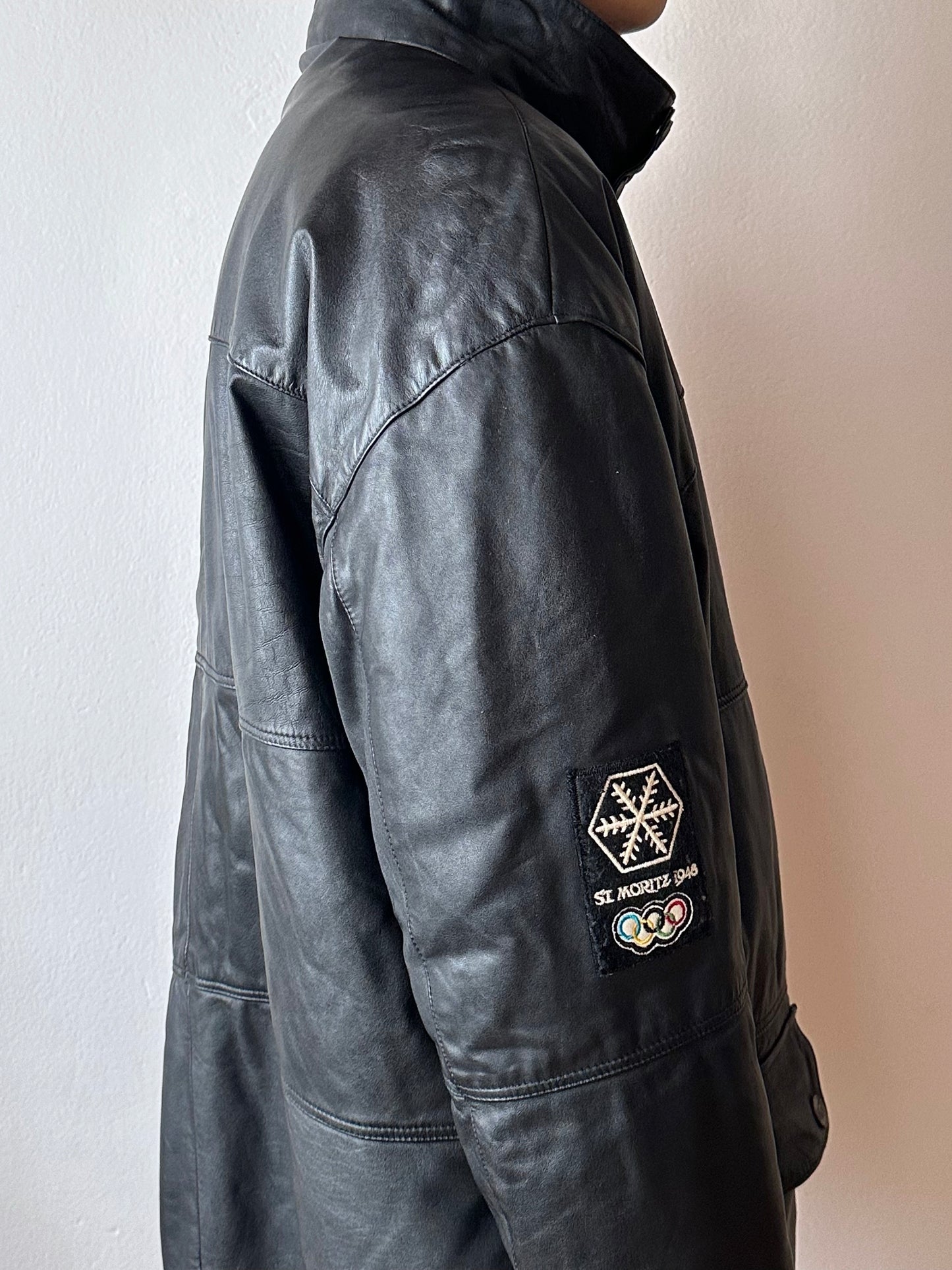 90s Adidas Olympic centennial collection Leather coat