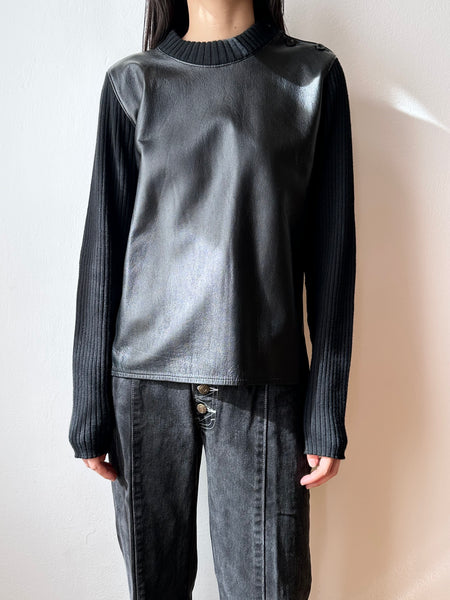 Italy leather and merino wool sweater