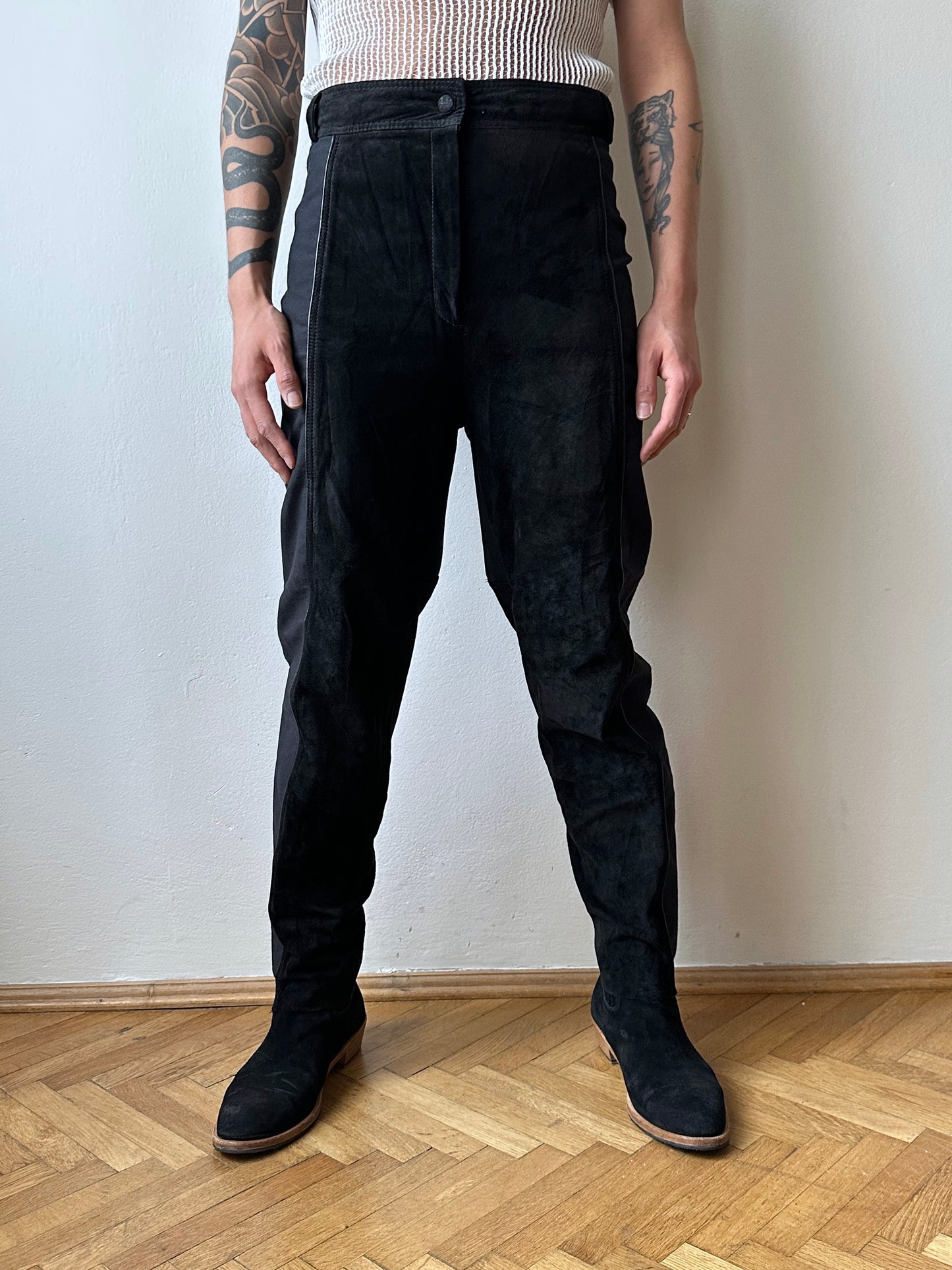 90s Dino’z Leather panelled trousers - w31