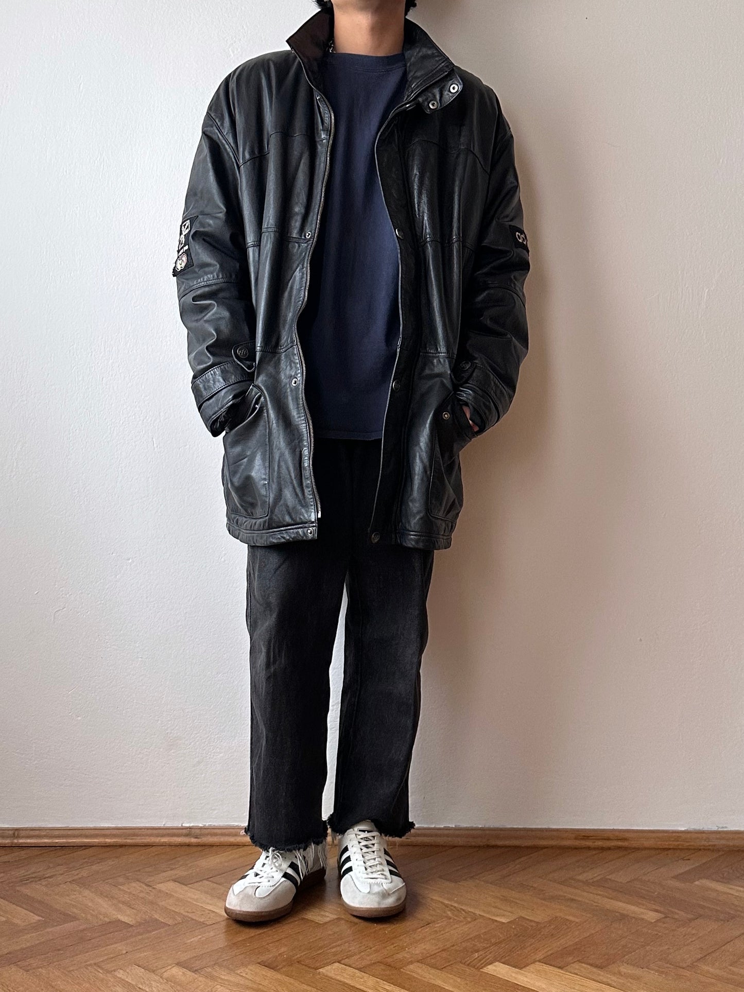 90s Adidas Olympic centennial collection Leather coat