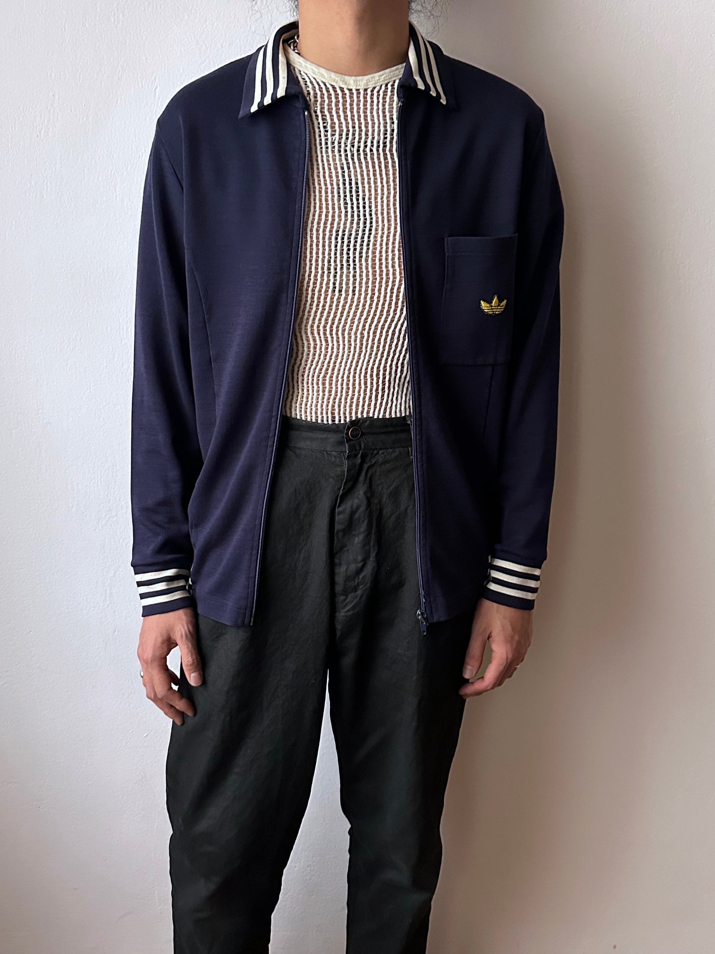 1970's Adidas Schwahn jacket 70年代 アディダス Navy 紺色 Made in West germany 西ドイツ製 Toto Praha Vintage clothing store Antique shop Prague 古着屋 アンティークショップ プラハ ユーロ古着  ヨーロッパ古着 古着卸 showroom ショールーム 予約制