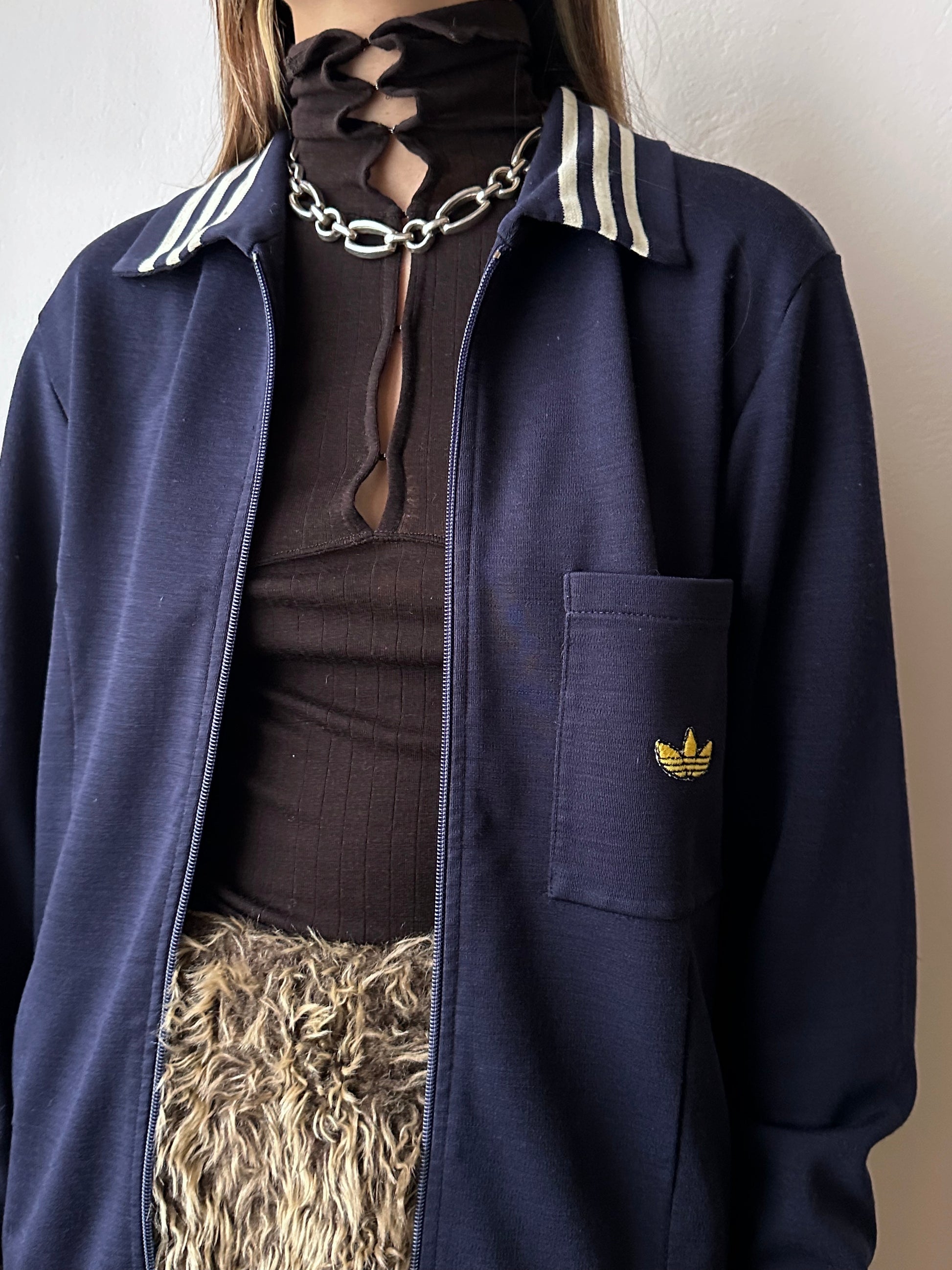 1970's Adidas Schwahn jacket 70年代 アディダス Navy 紺色 Made in West germany 西ドイツ製 Toto Praha Vintage clothing store Antique shop Prague 古着屋 アンティークショップ プラハ ユーロ古着  ヨーロッパ古着 古着卸 showroom ショールーム 予約制