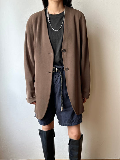 1980s JIL SANDER wool silk collarless jacket