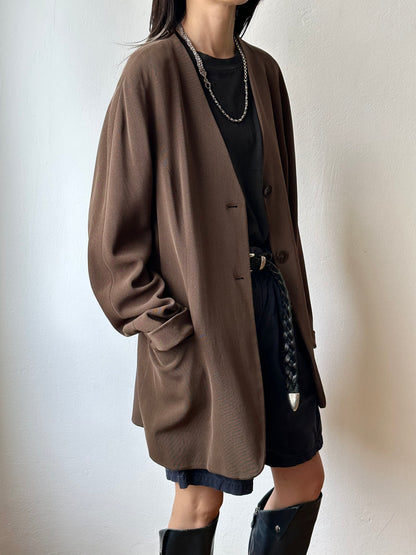 1980s JIL SANDER wool silk collarless jacket