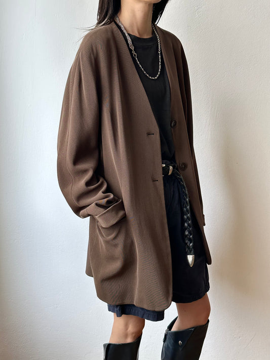 1980s JIL SANDER wool silk collarless jacket