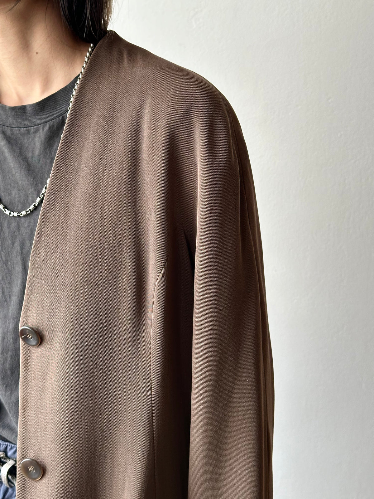 1980s JIL SANDER wool silk collarless jacket