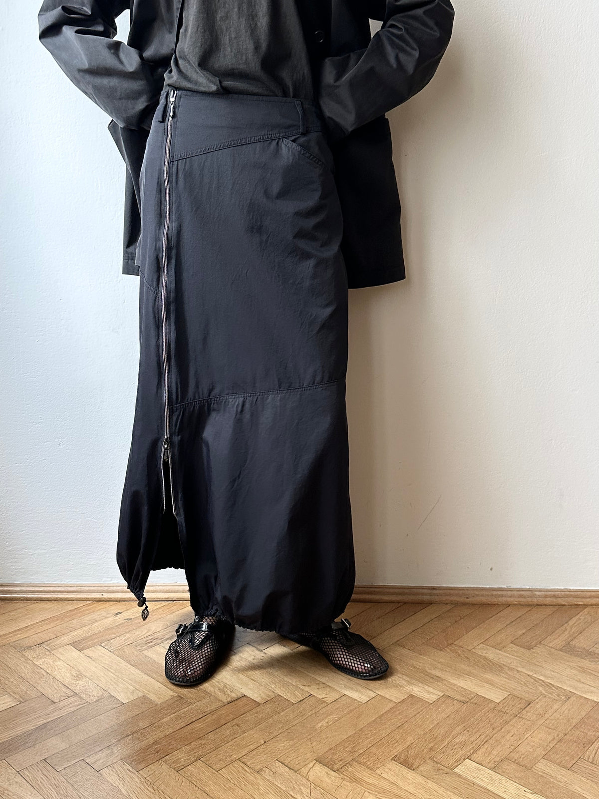 French cotton nylon double zip skirt W27-28