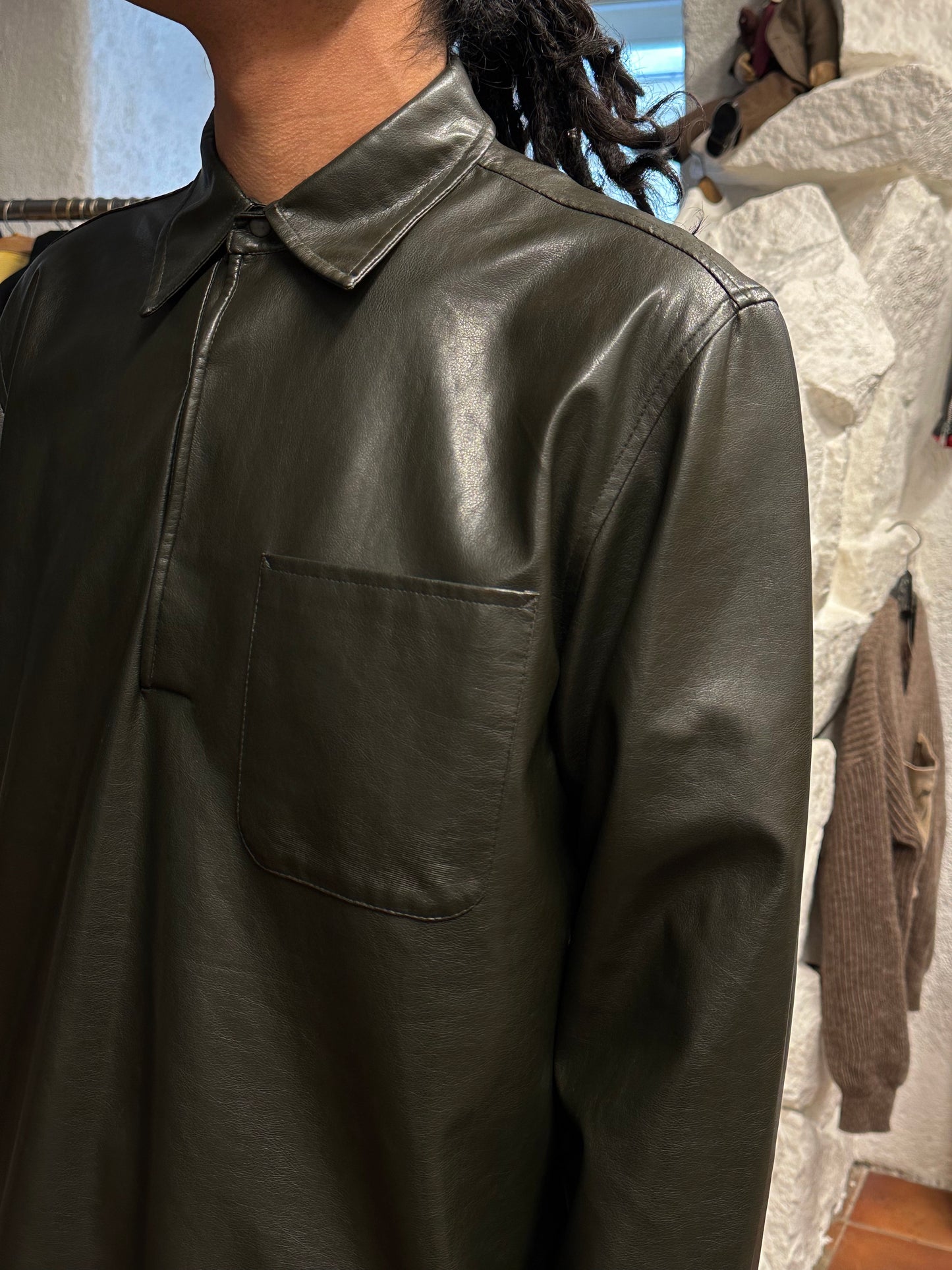 Leather pullover smock レザー スモック プルオーバー Toto Vintage store Vintage clothing Praha Prague プラハ 古着屋 古着 ユーロ古着 ヨーロッパ古着 古着卸 フランス買い付け