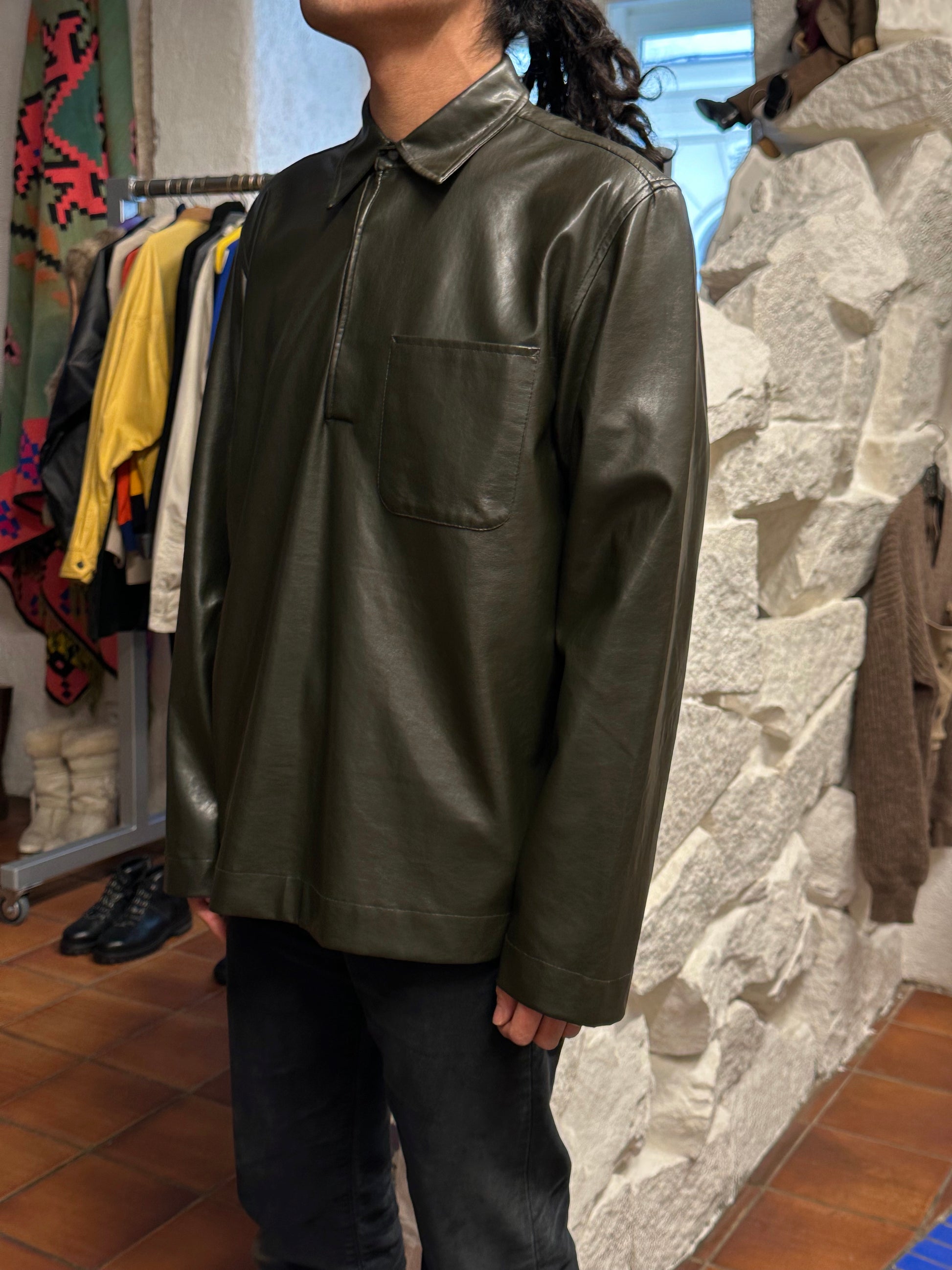 Leather pullover smock レザー スモック プルオーバー Toto Vintage store Vintage clothing Praha Prague プラハ 古着屋 古着 ユーロ古着 ヨーロッパ古着 古着卸 フランス買い付け