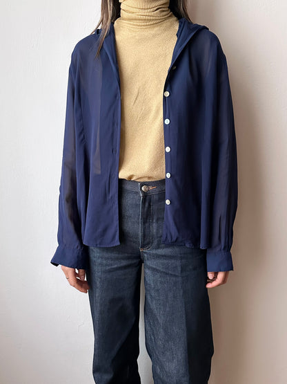 Hooded sheer shirt jacket in navy