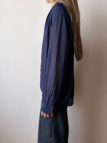 Hooded sheer shirt jacket in navy