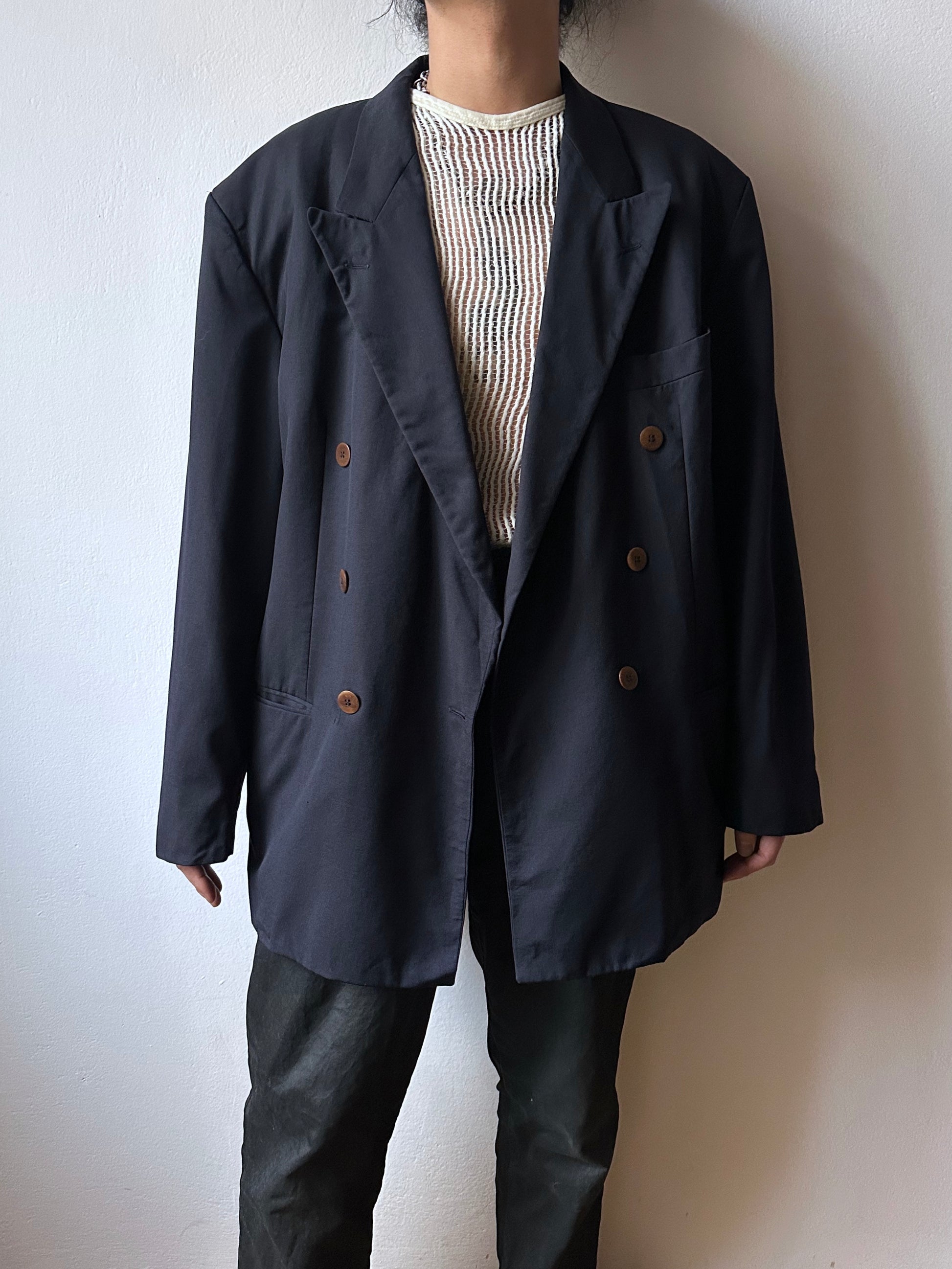 1990's HUGO BOSS navy double breasted blazer 90's Vintage Toto Praha Antique shop Vintage clothing store 古着屋 ユーロ古着 ヨーロッパ古着