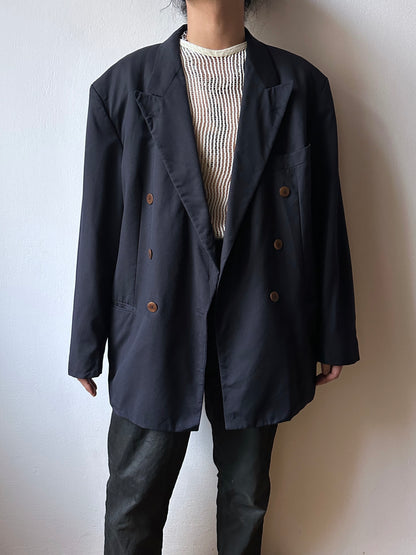 1990's HUGO BOSS navy double breasted blazer 90's Vintage Toto Praha Antique shop Vintage clothing store 古着屋 ユーロ古着 ヨーロッパ古着