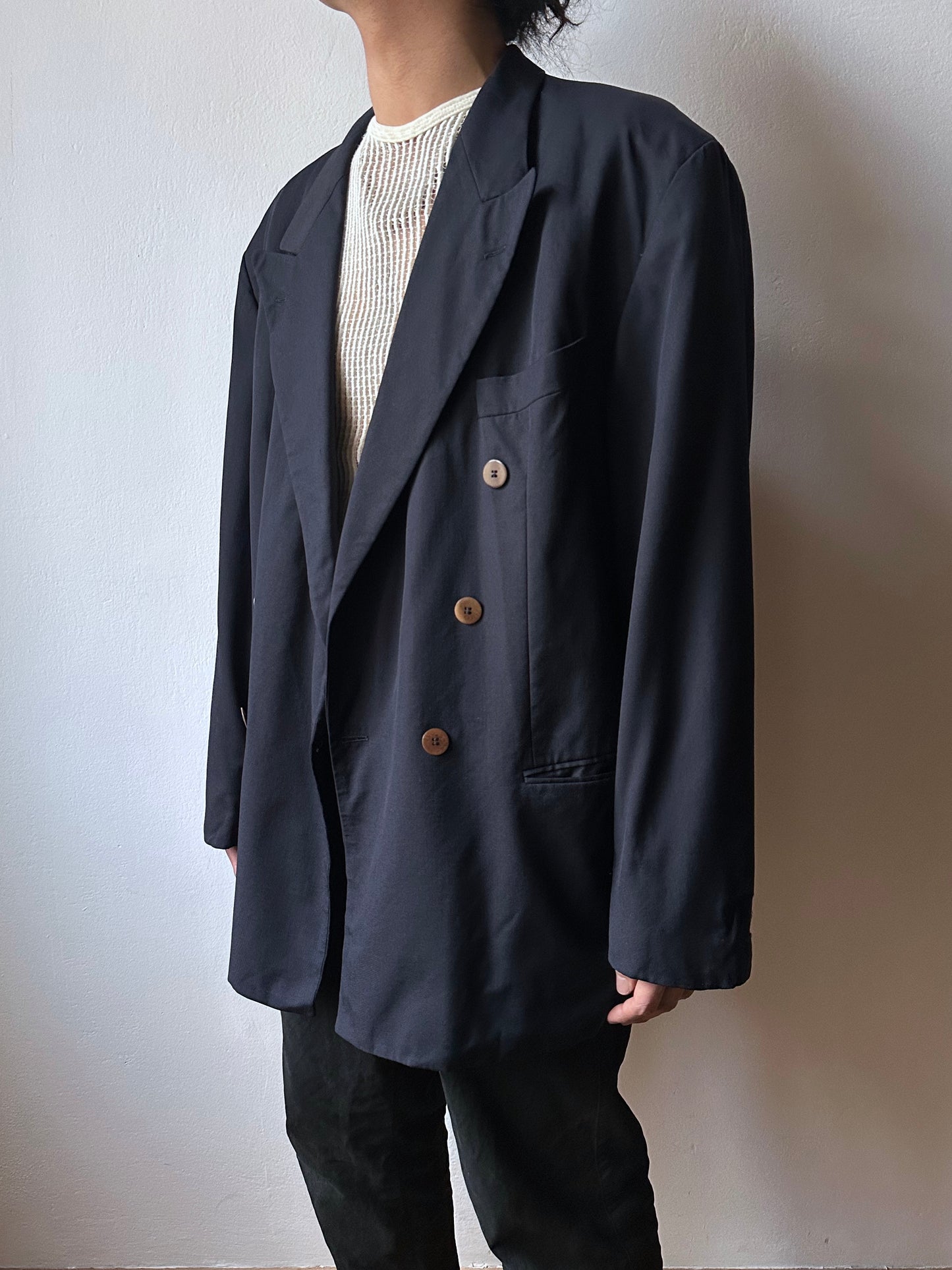 1990's HUGO BOSS navy double breasted blazer 90's Vintage Toto Praha Antique shop Vintage clothing store 古着屋 ユーロ古着 ヨーロッパ古着