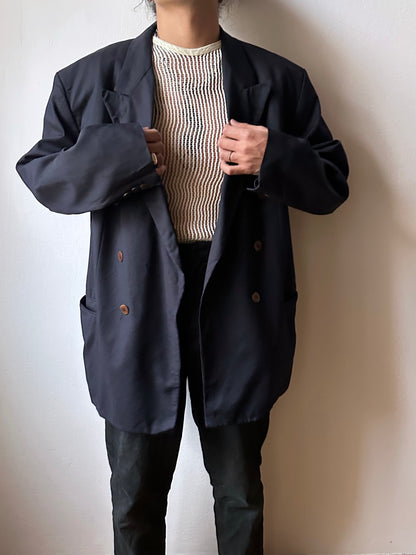1990's HUGO BOSS navy double breasted blazer 90's Vintage Toto Praha Antique shop Vintage clothing store 古着屋 ユーロ古着 ヨーロッパ古着