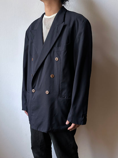 1990's HUGO BOSS navy double breasted blazer 90's Vintage Toto Praha Antique shop Vintage clothing store 古着屋 ユーロ古着 ヨーロッパ古着