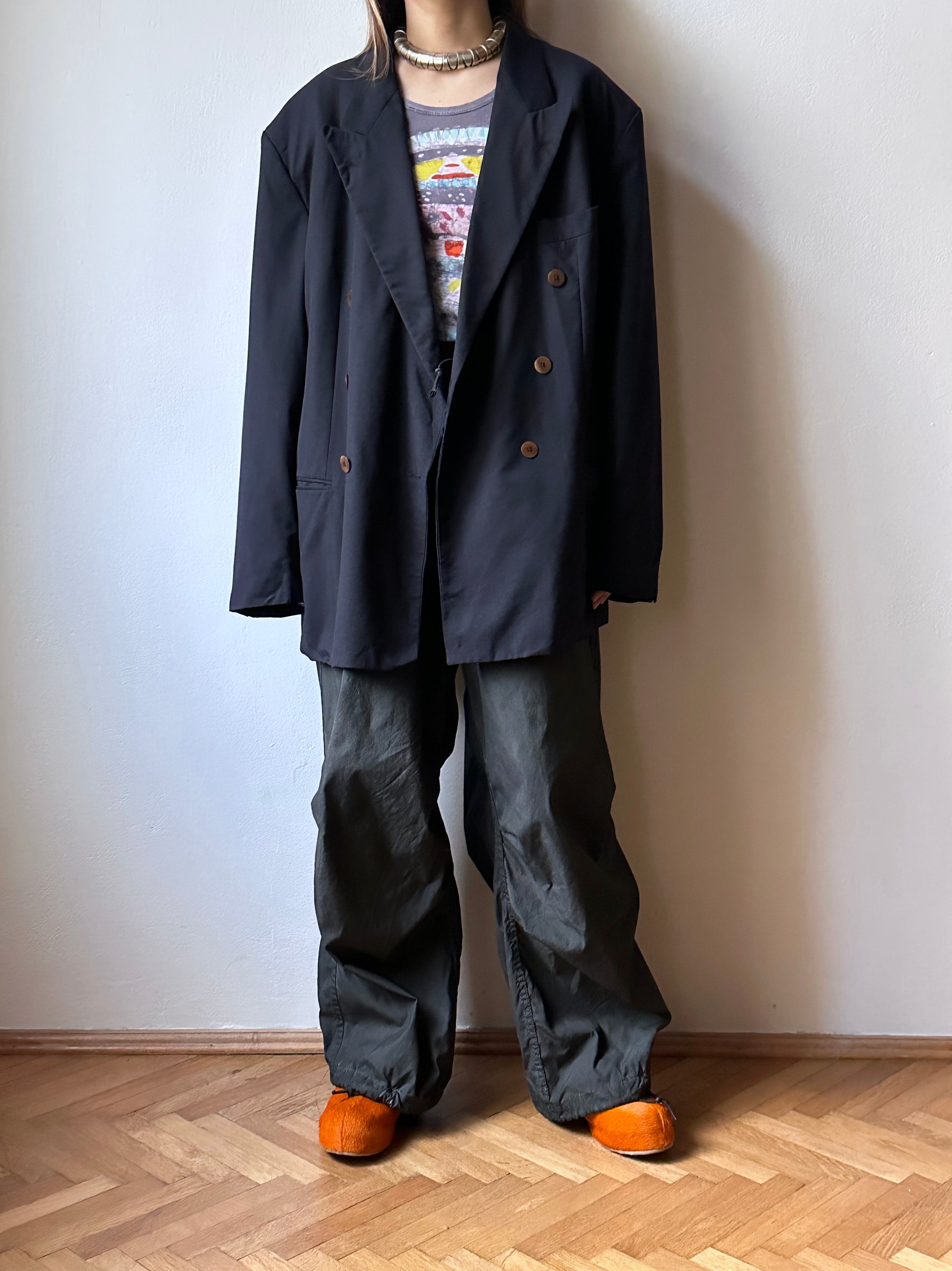 1990's HUGO BOSS navy double breasted blazer 90's Vintage Toto Praha Antique shop Vintage clothing store 古着屋 ユーロ古着 ヨーロッパ古着