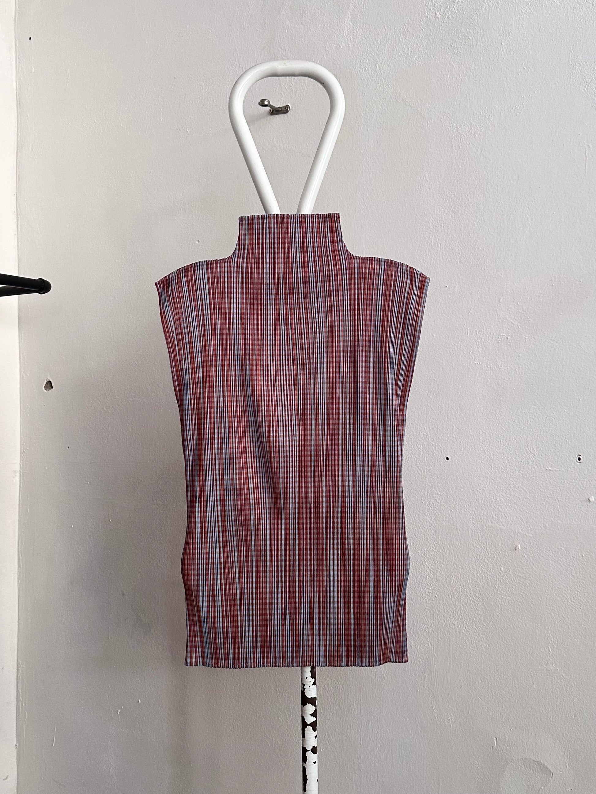 PLEATS PLEASE ISSEY MIYAKE 1997 1990s 90s vintage striped pattern plaid brown blue SS プリーツプリーズ イッセイミヤケ ヴィンテージ 1990's 90's 三宅一生 古着 古着屋 プラハ TOTO ヴィンテージストア Prague antique shop Praha vintage clothing store