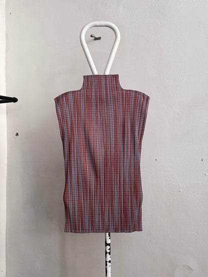 PLEATS PLEASE ISSEY MIYAKE 1997 1990s 90s vintage striped pattern plaid brown blue SS プリーツプリーズ イッセイミヤケ ヴィンテージ 1990's 90's 三宅一生 古着 古着屋 プラハ TOTO ヴィンテージストア Prague antique shop Praha vintage clothing store
