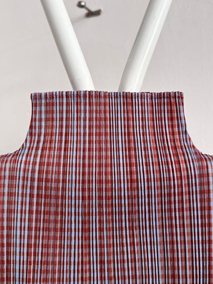 PLEATS PLEASE ISSEY MIYAKE 1997 1990s 90s vintage striped pattern plaid brown blue SS プリーツプリーズ イッセイミヤケ ヴィンテージ 1990's 90's 三宅一生 古着 古着屋 プラハ TOTO ヴィンテージストア Prague antique shop Praha vintage clothing store