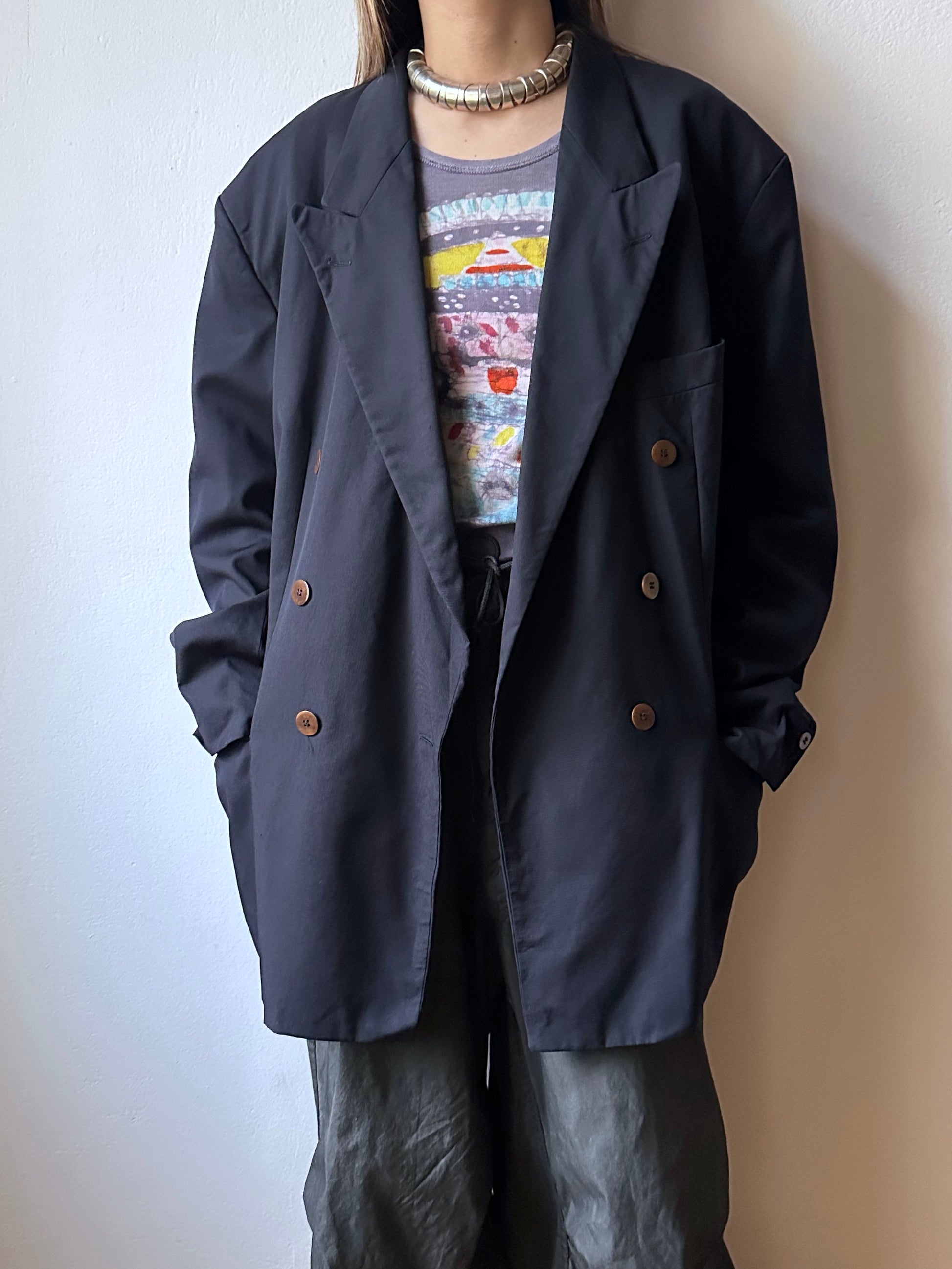 1990's HUGO BOSS navy double breasted blazer 90's Vintage Toto Praha Antique shop Vintage clothing store 古着屋 ユーロ古着 ヨーロッパ古着