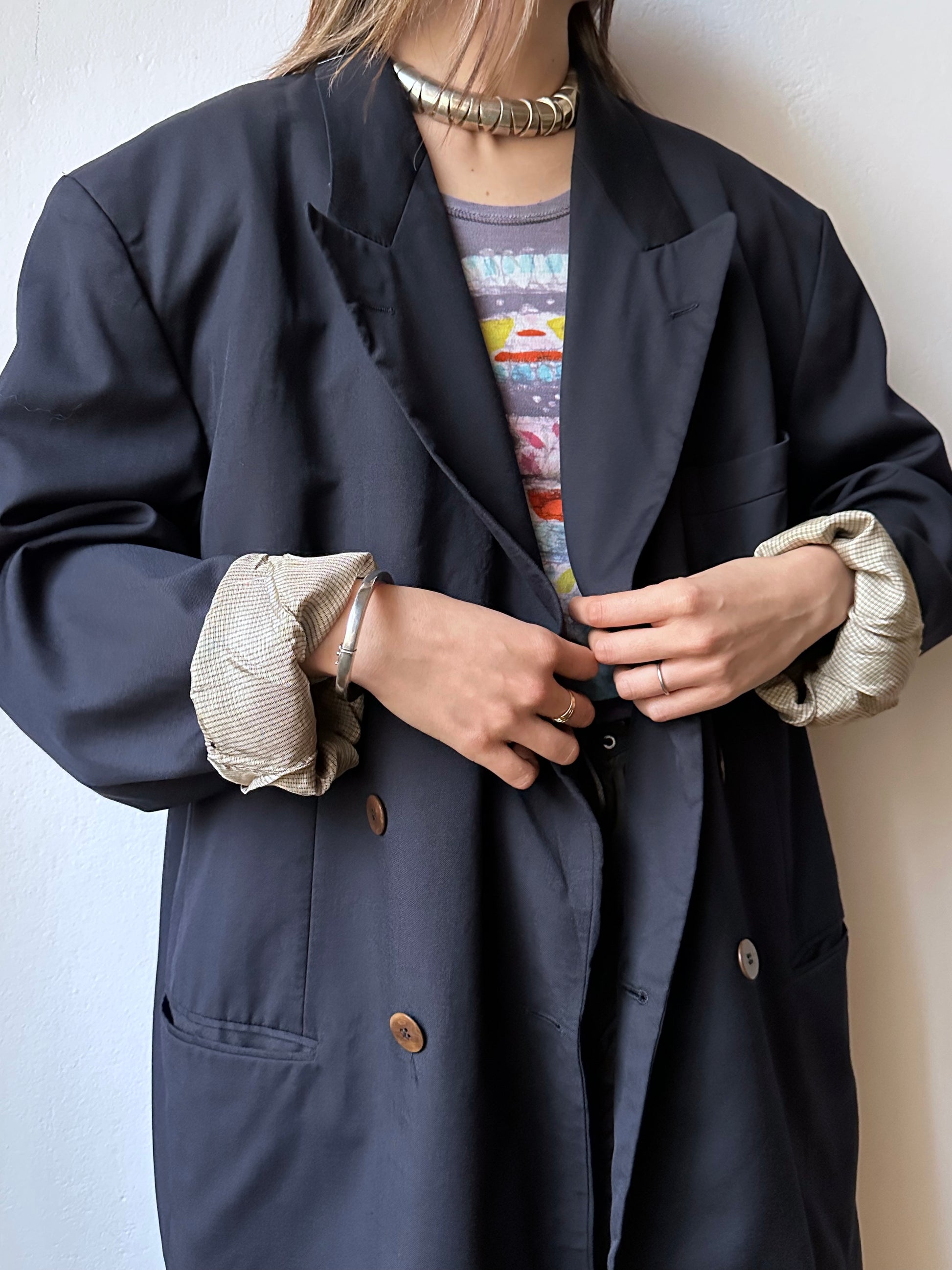 1990's HUGO BOSS navy double breasted blazer 90's Vintage Toto Praha Antique shop Vintage clothing store 古着屋 ユーロ古着 ヨーロッパ古着