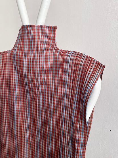 PLEATS PLEASE ISSEY MIYAKE 1997 1990s 90s vintage striped pattern plaid brown blue SS プリーツプリーズ イッセイミヤケ ヴィンテージ 1990's 90's 三宅一生 古着 古着屋 プラハ TOTO ヴィンテージストア Prague antique shop Praha vintage clothing store