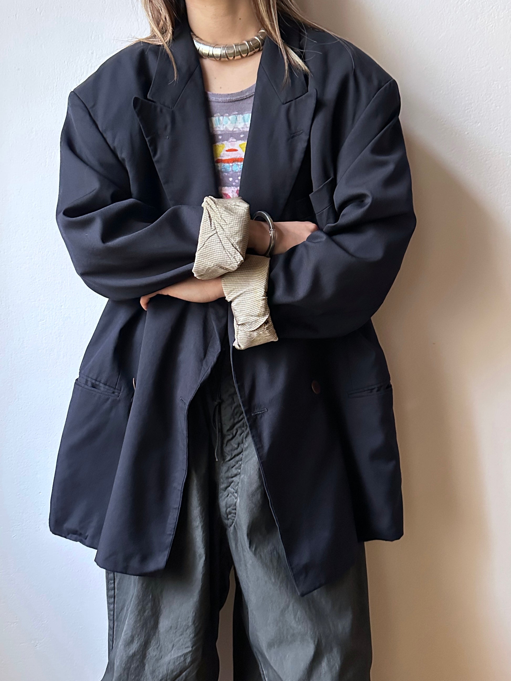 1990's HUGO BOSS navy double breasted blazer 90's Vintage Toto Praha Antique shop Vintage clothing store 古着屋 ユーロ古着 ヨーロッパ古着