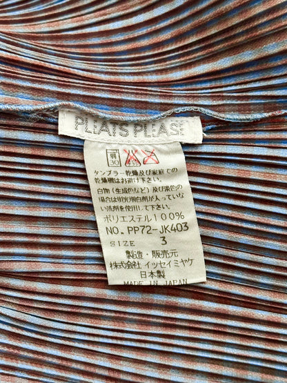 PLEATS PLEASE ISSEY MIYAKE PP72-JK403 1997 1990s 90s vintage striped pattern plaid brown blue SS プリーツプリーズ イッセイミヤケ ヴィンテージ 1990's 90's 三宅一生 古着 古着屋 プラハ TOTO ヴィンテージストア Prague antique shop Praha vintage clothing store
