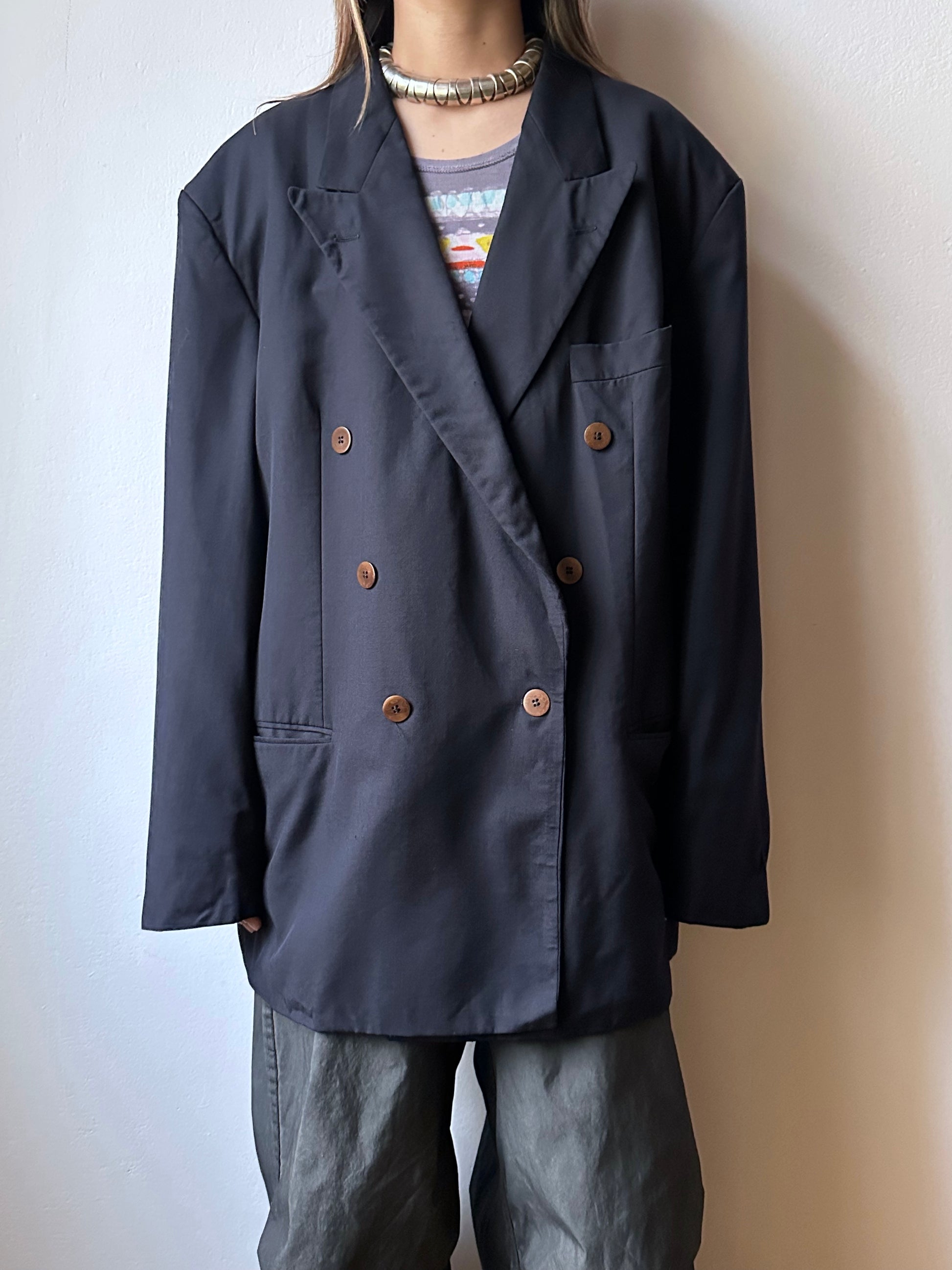 1990's HUGO BOSS navy double breasted blazer 90's Vintage Toto Praha Antique shop Vintage clothing store 古着屋 ユーロ古着 ヨーロッパ古着