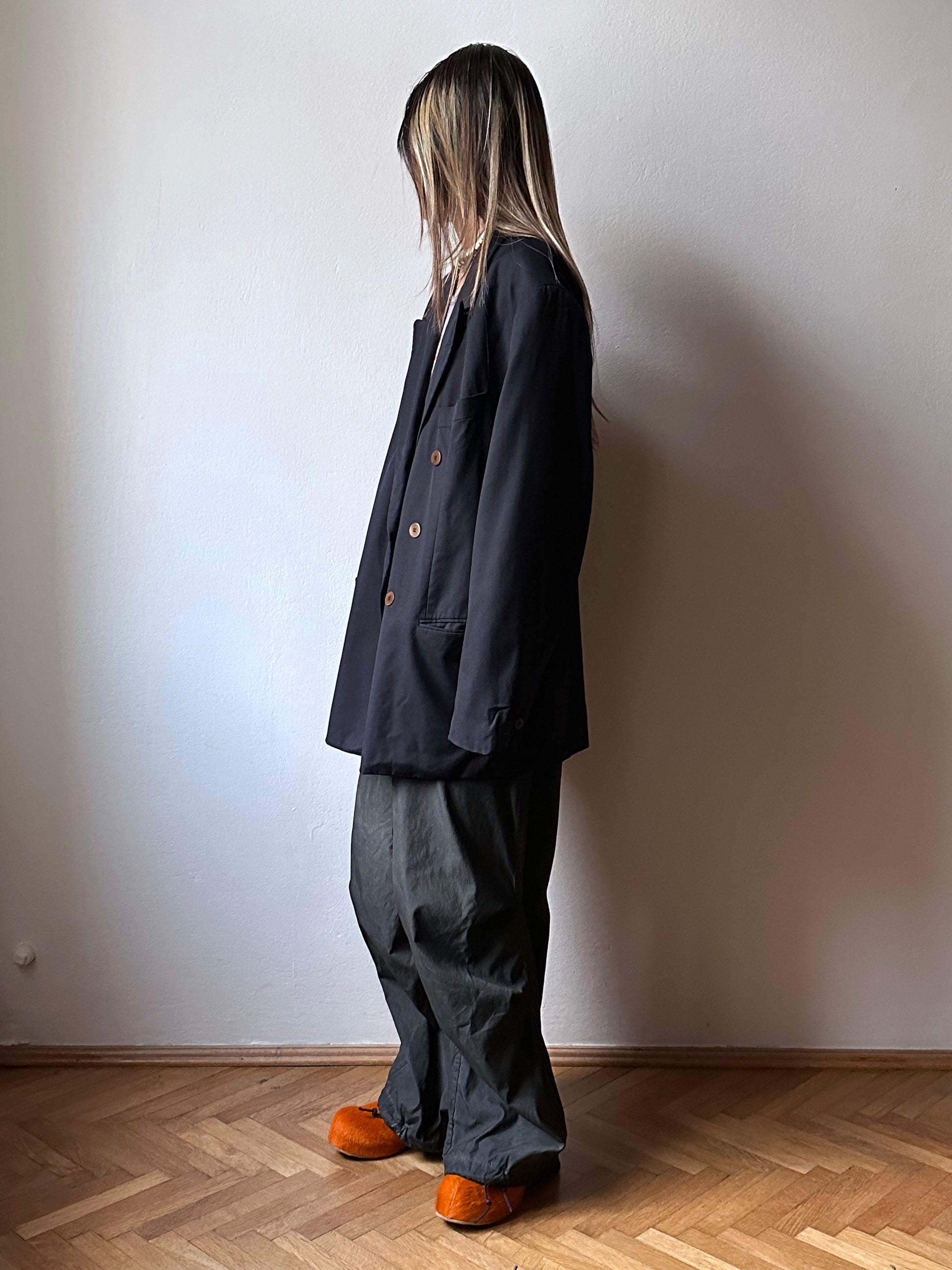 1990's HUGO BOSS navy double breasted blazer 90's Vintage Toto Praha Antique shop Vintage clothing store 古着屋 ユーロ古着 ヨーロッパ古着