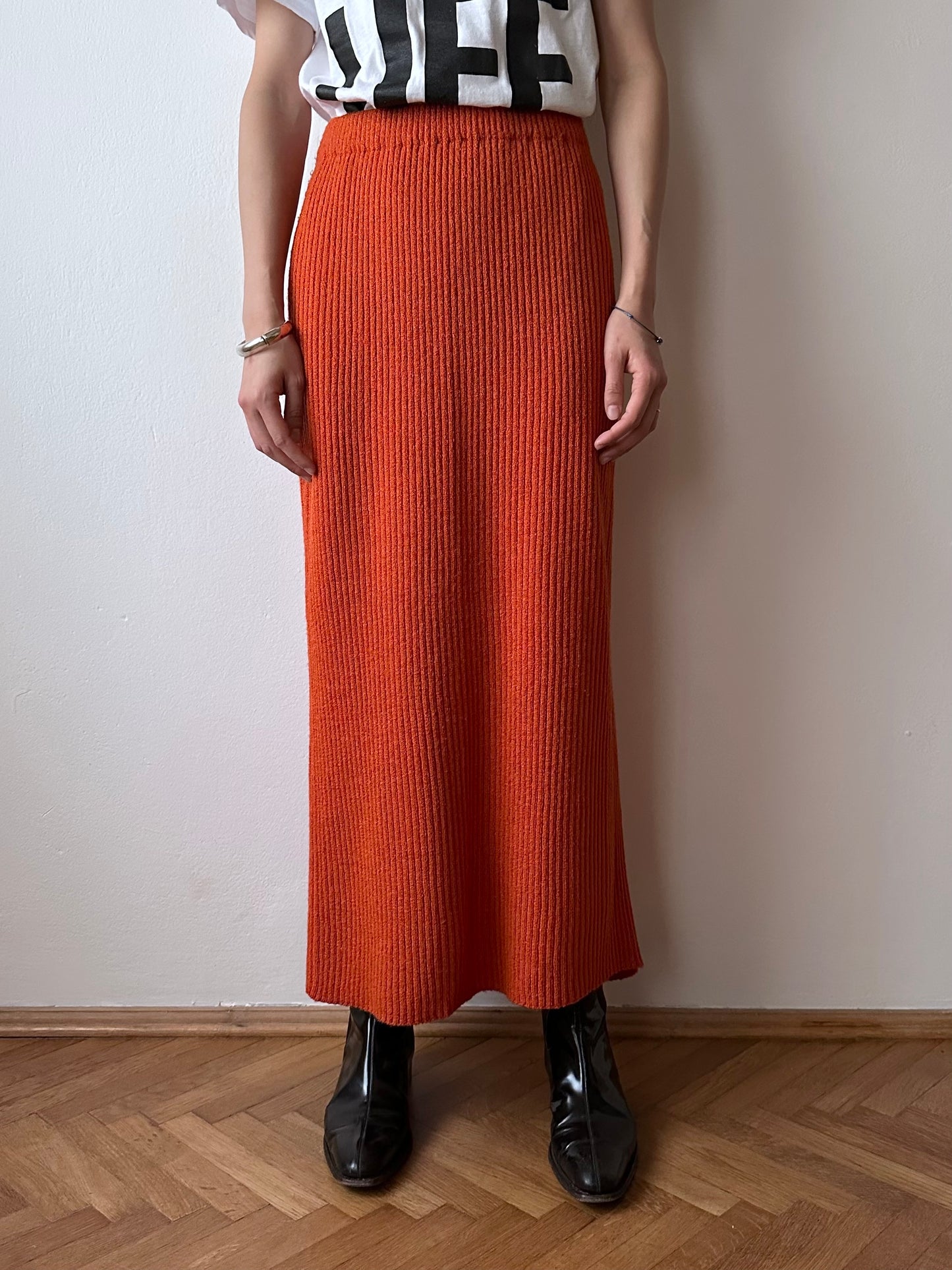 knit skirt in persimmon