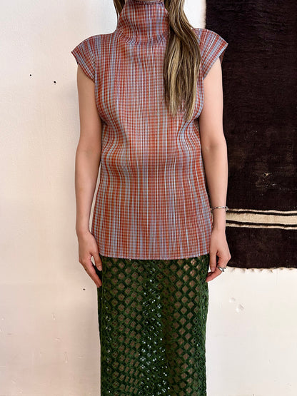 PLEATS PLEASE ISSEY MIYAKE 1997 1990s 90s vintage striped pattern plaid brown blue SS プリーツプリーズ イッセイミヤケ ヴィンテージ 1990's 90's 三宅一生 古着 古着屋 プラハ TOTO ヴィンテージストア Prague antique shop Praha vintage clothing store