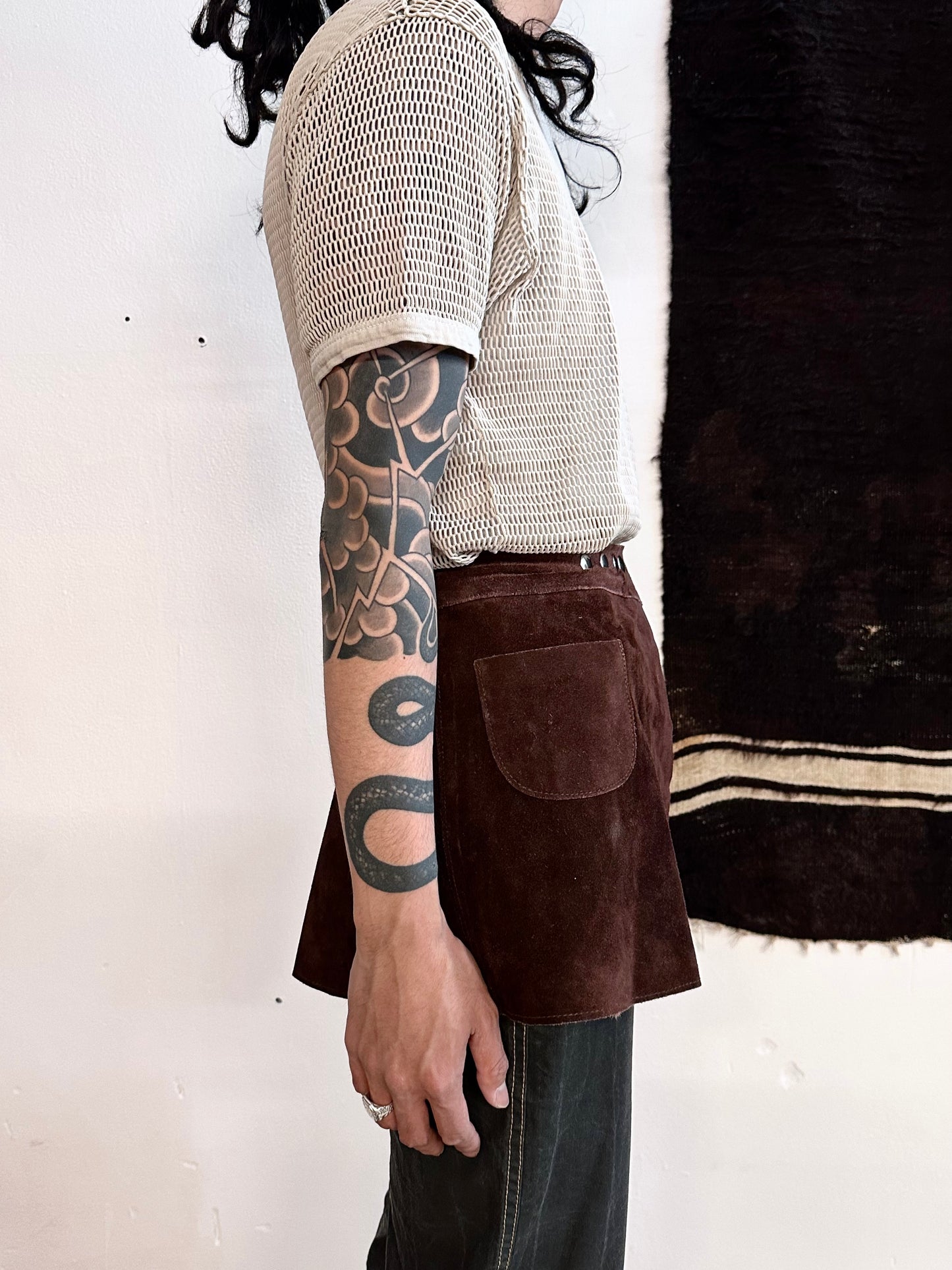 70s suede wrap skirt