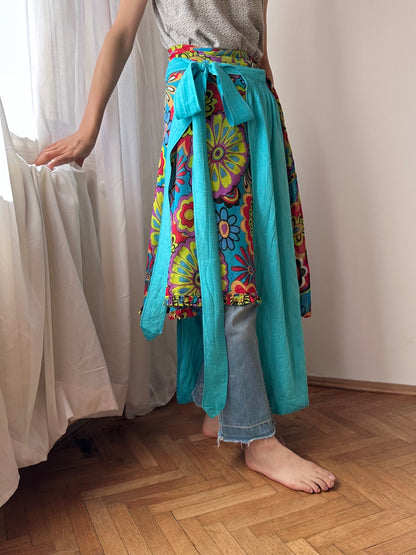 wrap set - flower indian cotton & blue kasuri