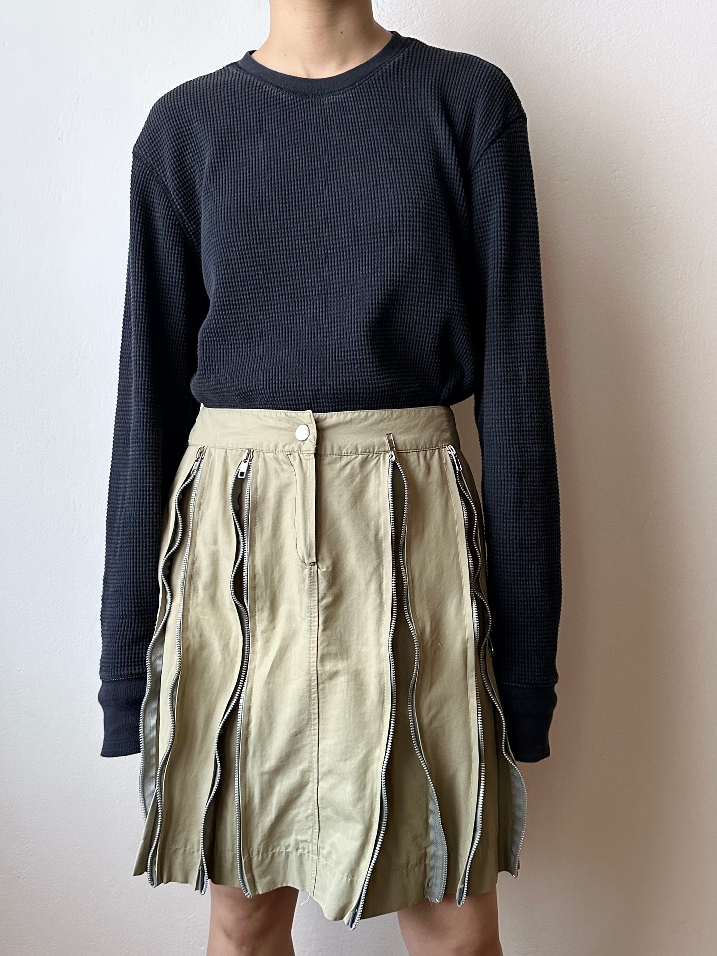 cotton nylon zip skirt