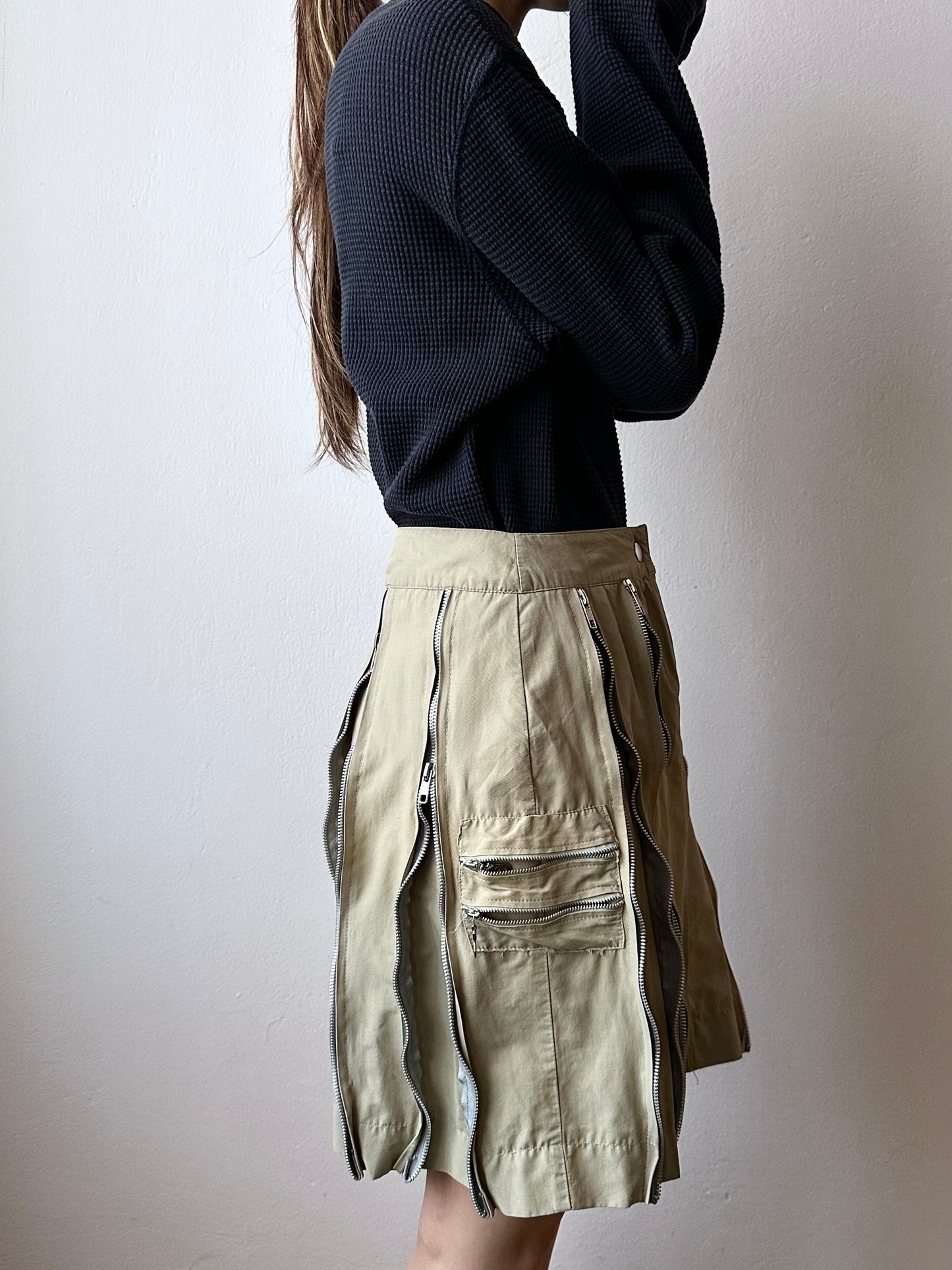 cotton nylon zip skirt