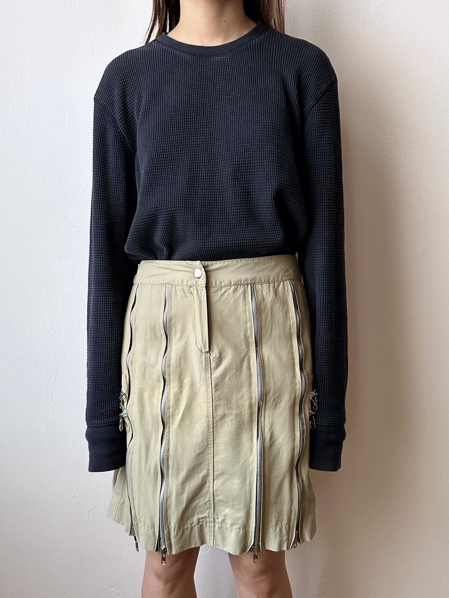 cotton nylon zip skirt