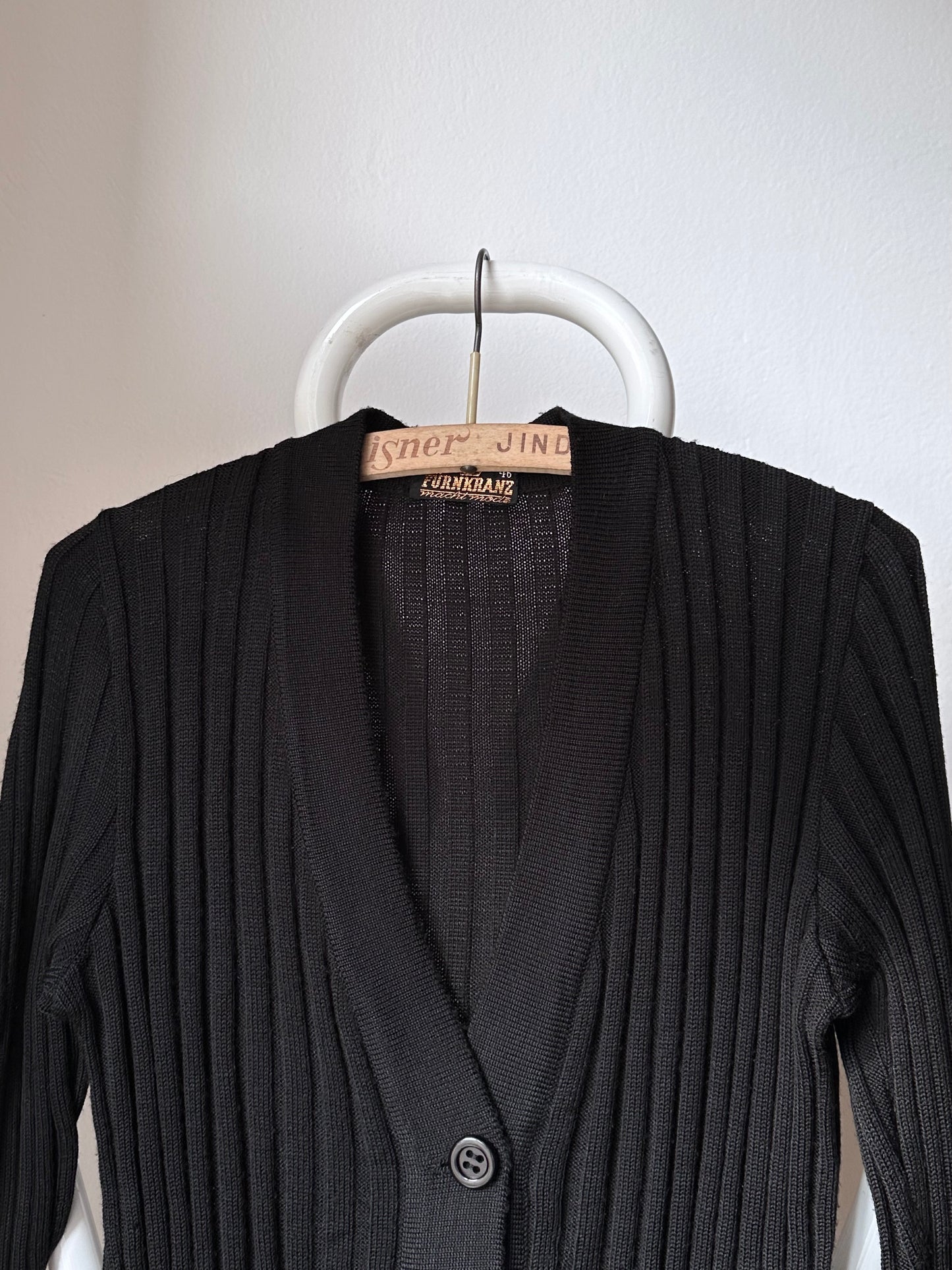 70s black rib cardigan