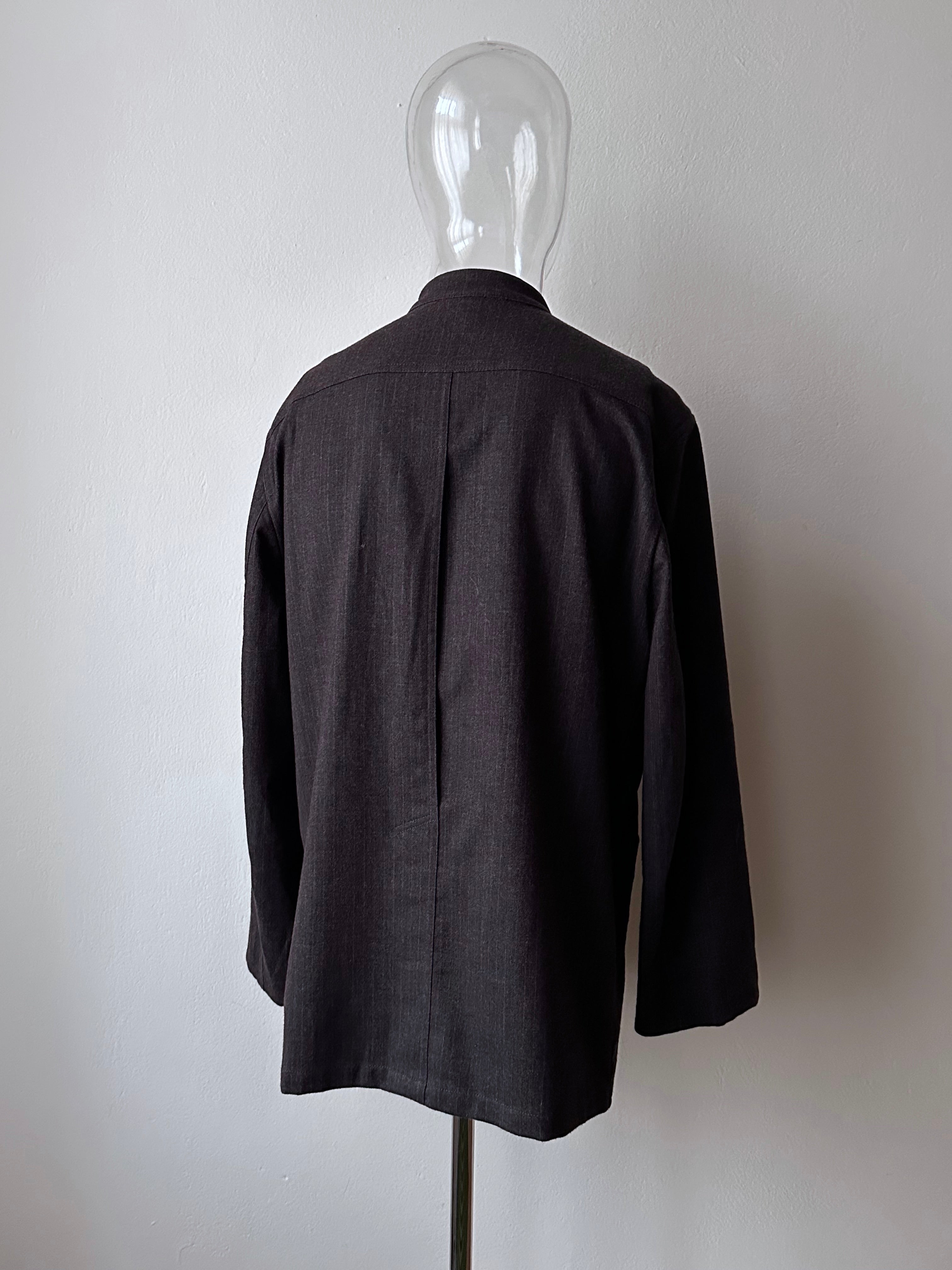 フランス製hollingtonバンドカラーリネンジャケット墨黒フェードブラック hollington paris tyrol jacket – TOTO