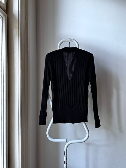 70s black rib cardigan