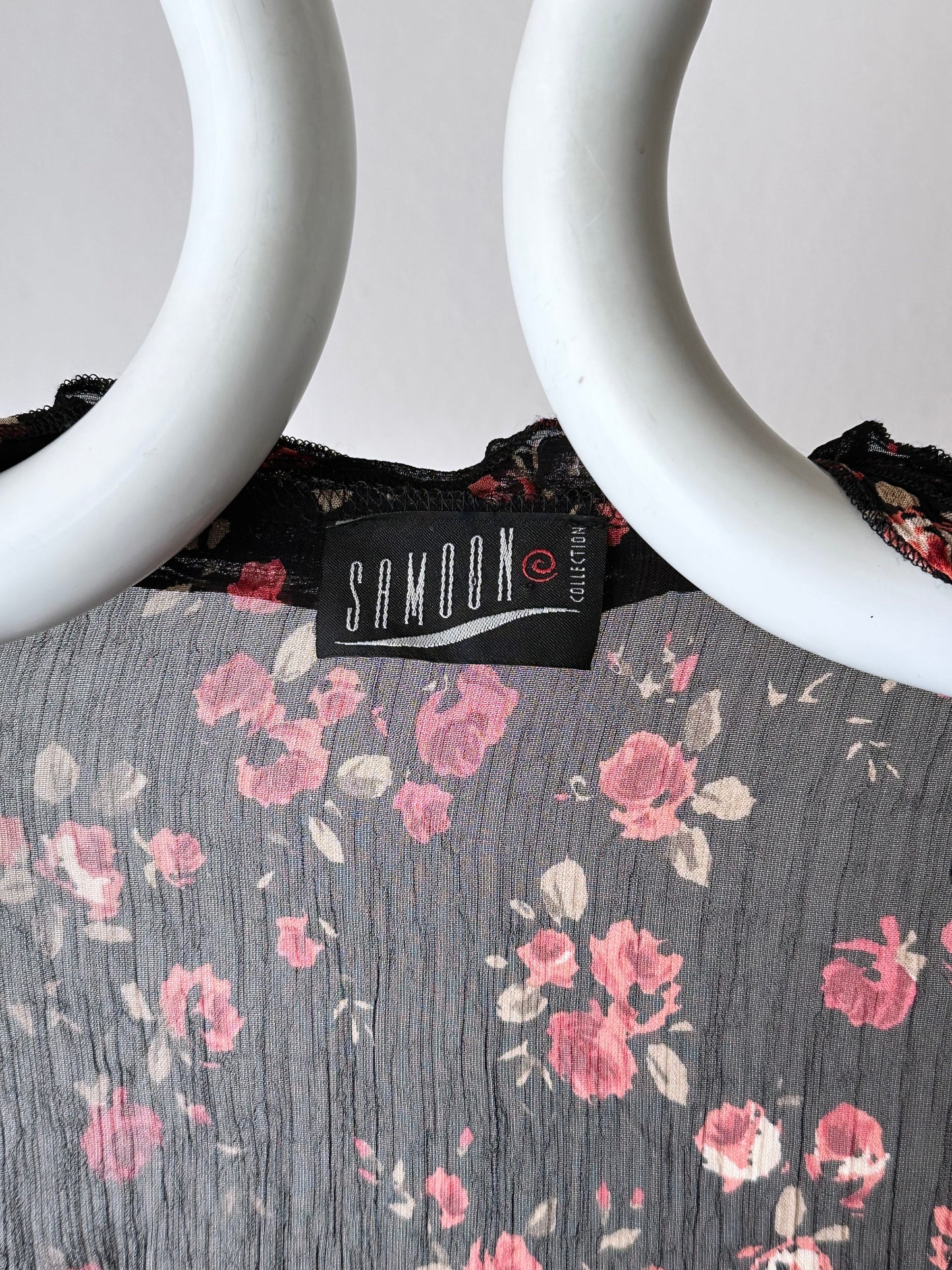 90s black sheer crinkle blouse