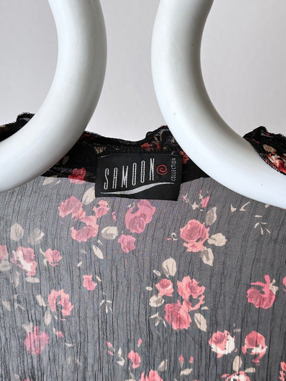 90s black sheer crinkle blouse