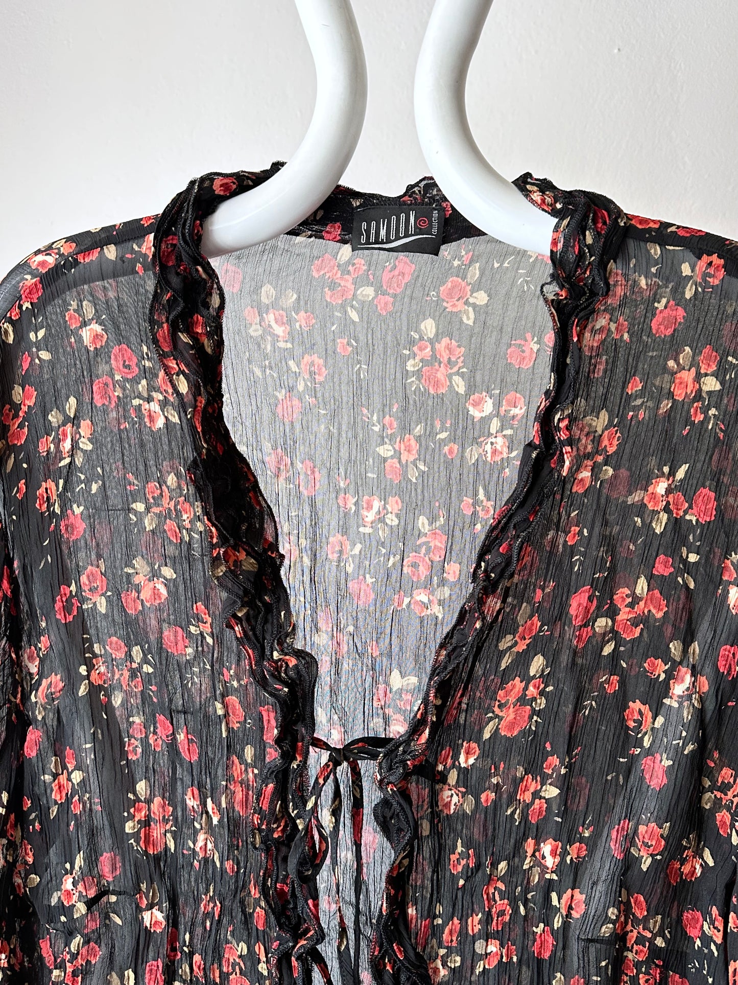 90s black sheer crinkle blouse