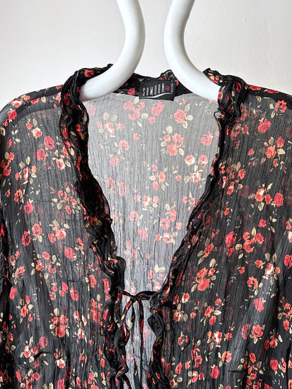 90s black sheer crinkle blouse