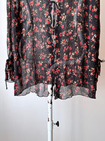 90s black sheer crinkle blouse