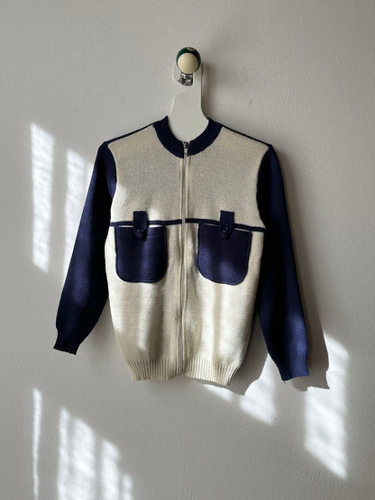 vintage zip-up knit cardigan with pockets