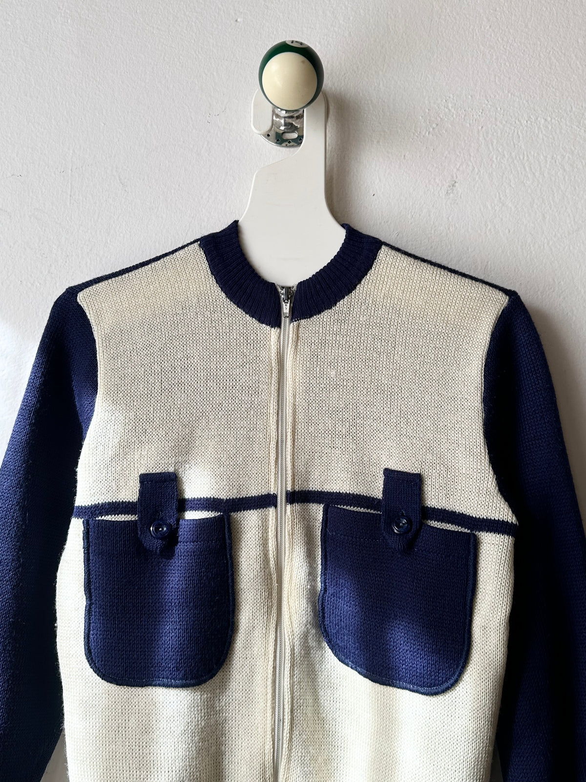 vintage zip-up knit cardigan with pockets